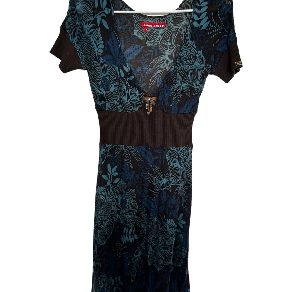 Miss sixty blue and brown short sleeve vneck dress size xs